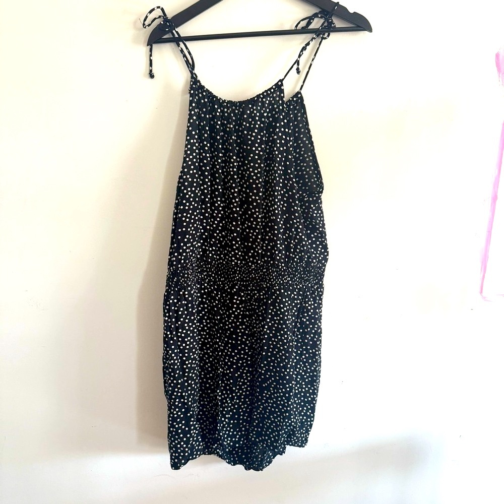 Black and White Polka Dot Shorts Romper with tie string straps